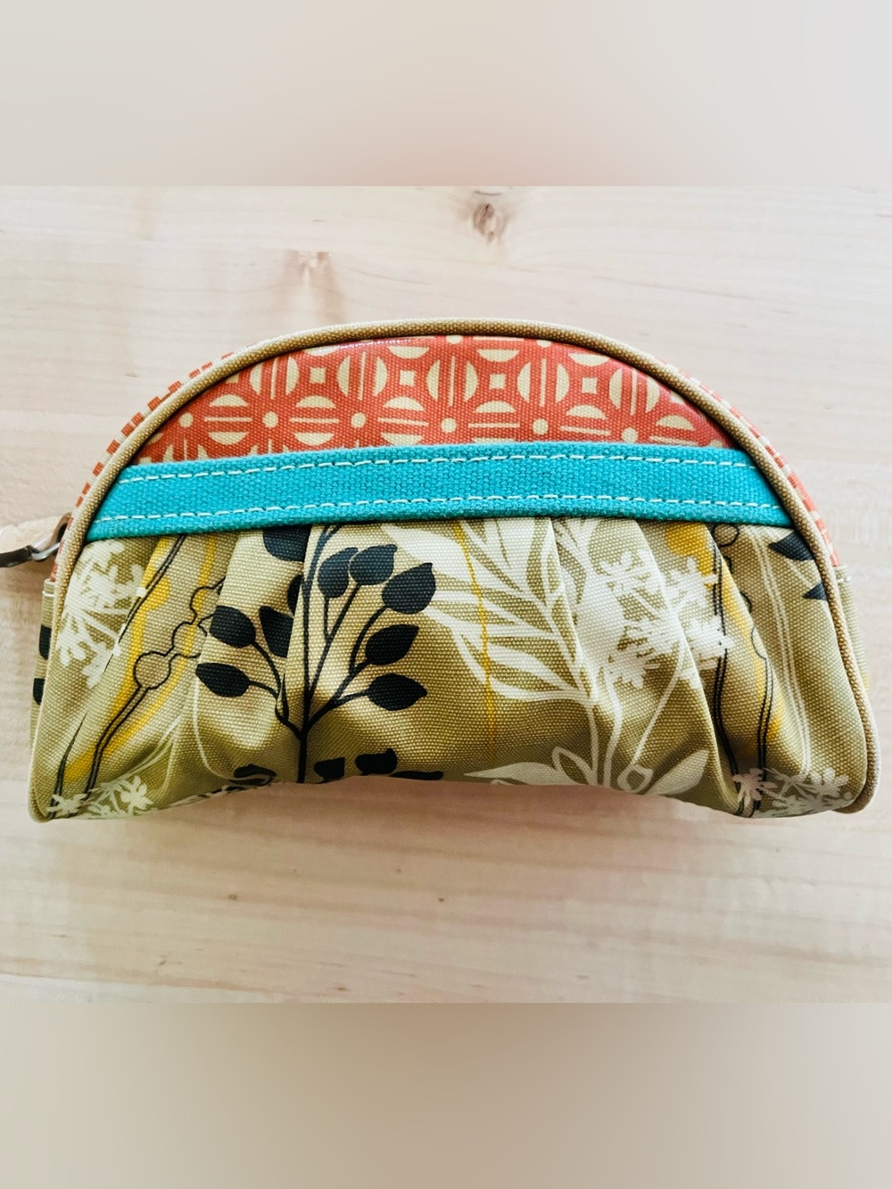Fossil Vintage Canvas Coated Floral Cosmetic Pouch in Olive, Orange & Turquoise